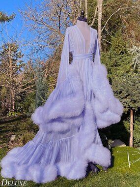 Authentic Catherine D'lish Cassandra Robe with Maribou- Pale Lilac